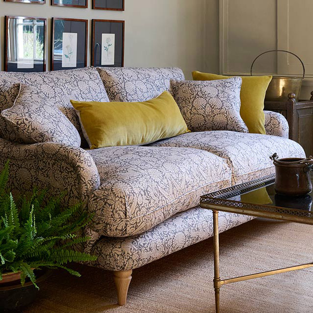 Pugin 3 Seater Sofa in V&A Threads of India Varanasi Wilderness Ink